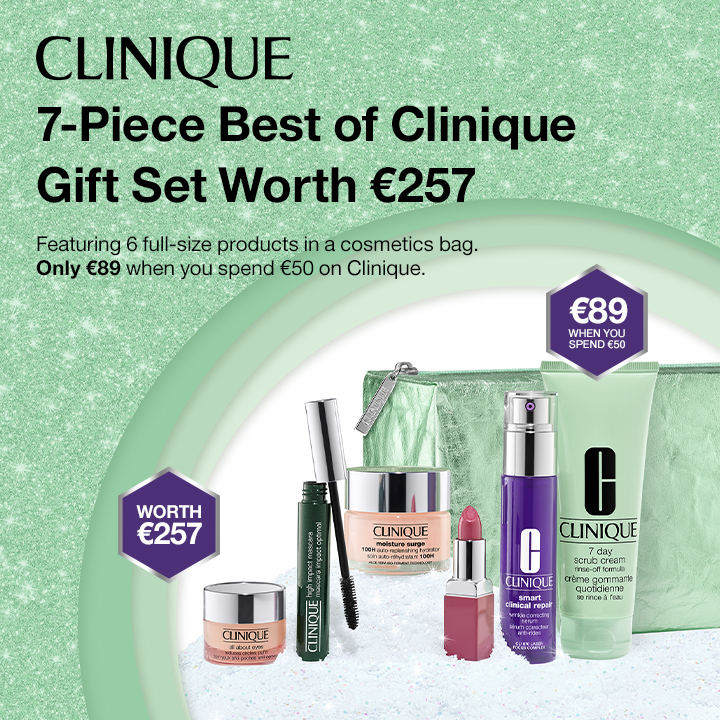 Get The Best of Clinique 7-Piece Beauty Gift Set For Only €89 When You Spend €50 Across Clinique.